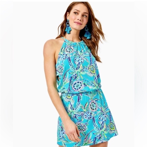 Lilly Pulitzer Gianni Skort Romper in "Bermuda Blue Turtle" XL - Picture 1 of 9